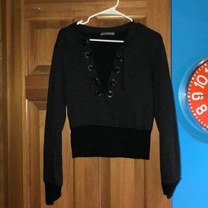 Don’t Ask Why crop lace up sweatshirt